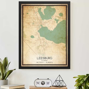 Vintage Leesburg Florida kaart afdrukken Poster aangepaste kaart kunst
