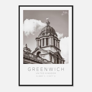 Greenwich Wielka Brytania Podróże Foto Plakat BW, Greenwich Podróże Wydruk, Minimalistyczny Podróże Plakat Wydruk