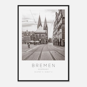 Bremen Duitsland reisfotoposter zwart-wit, Bremen reisafdruk, minimalistische reisposterafdruk