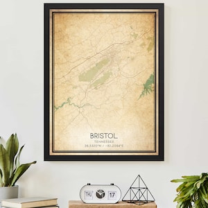 Vintage Bristol Tennessee Map Print Poster Custom Map Art