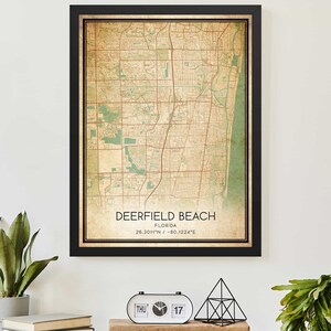 Vintage Deerfield Beach Florida Kaart Print Poster Custom Kaart Art