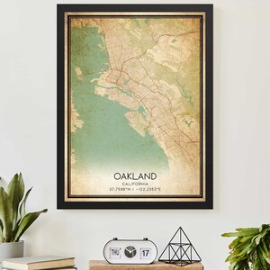 Vintage Oakland California Map Print Poster Custom Map Art