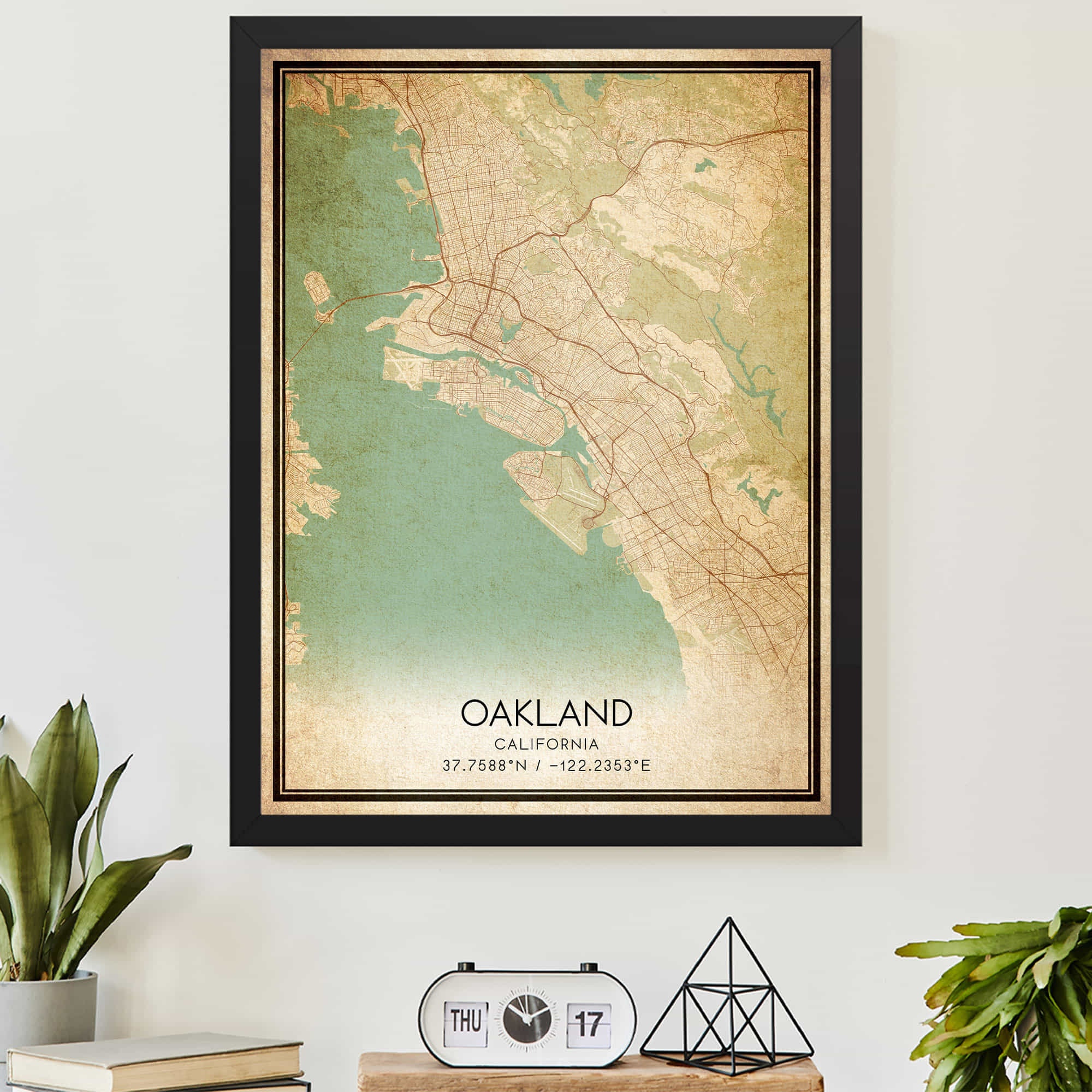 Vintage Oakland California Map Print Poster Custom Map Art, image size:2000x2000