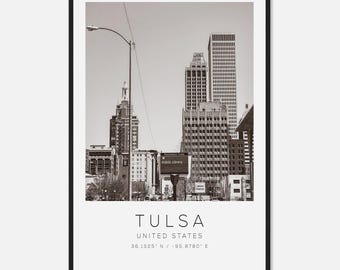 Tulsa United States Travel Photo Poster BW, Tulsa Travel Print, Minimalist Travel Poster Print