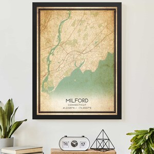 Vintage Milford Connecticut Map Print Poster Custom Map Art