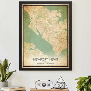 Vintage Newport News Virginia Map Print Poster Custom Map Art
