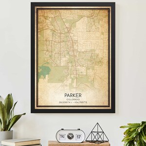 Vintage Parker Colorado Map Print Poster Custom Map Art