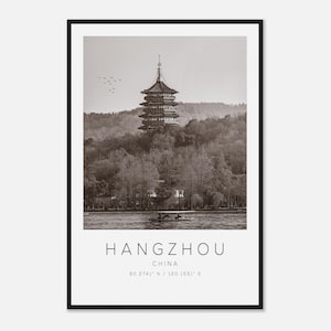 Hangchuu China Reise Foto Poster BW, Hangxiu Reise Print, minimalistisches Reise Poster Druck