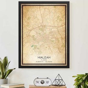 Vintage Hialeah Florida kaart print poster aangepaste kaart kunst