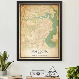 Vintage Atascocita Texas Map Print Poster Custom Map Art