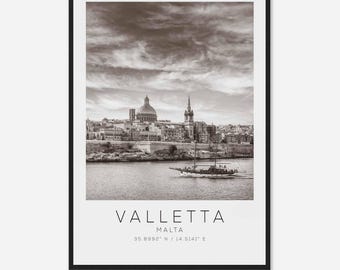 Valletta Malta Travel Photo Poster BW, Valletta Travel Print, Minimalist Travel Poster Print