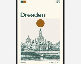Minimalistische zwart-wit reisfotoposter in Dresden, Duitsland