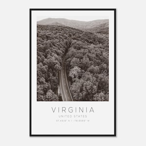 Affiche photo de voyage en Virginie, États-Unis, noir et blanc, impression de voyage en Virginie, impression d&#39;affiche de voyage minimaliste