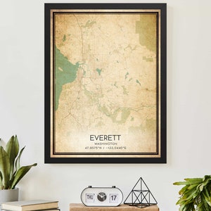 Vintage Everett Washington-kaartafdrukposter aangepaste kaartkunst