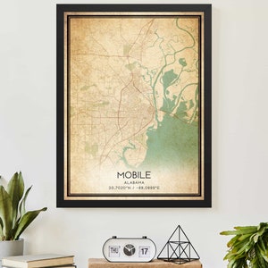 Vintage Mobile Alabama mapa imprimir cartel personalizado mapa arte