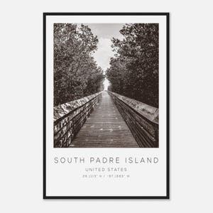 Poster fotografico di viaggio in bianco e nero di South Padre Island, Stati Uniti, stampa di viaggio di South Padre Island, stampa di poster di viaggio minimalista