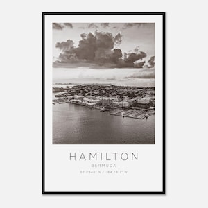 Hamilton Bermuda Travel Photo Poster BW, Hamilton Travel Print, Minimalist Travel Poster Print