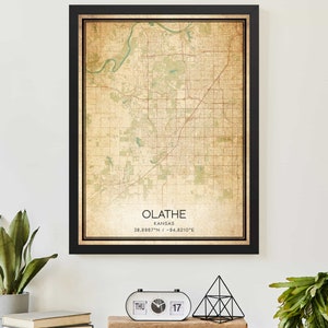 Vintage Olathe Kansas Map Print Poster Custom Map Art