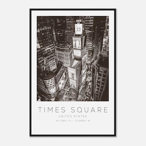 Poster fotografico di viaggio di Times Square, Stati Uniti, in bianco e nero, stampa di viaggio di Times Square, stampa di poster di viaggio minimalista