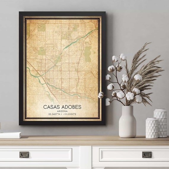 Vintage Casas Adobes Arizona Map Print Poster Custom Map Art - Etsy