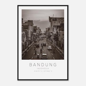 Bandung Indonesia Travel Photo Poster BW, Bandung Travel Print, Minimalist Travel Poster Print