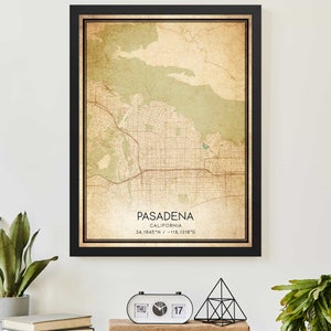 Vintage Pasadena Kalifornien Karte Druck Poster Kundenspezifische Karte Kunst