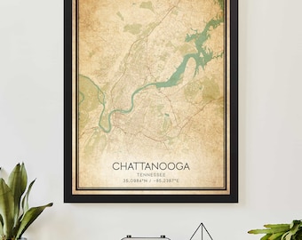 Vintage Chattanooga Tennessee Map Print Poster Custom Map Art