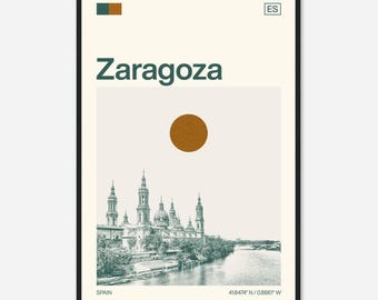 Zaragoza Spain Minimalist Monochrome Travel Photo Poster