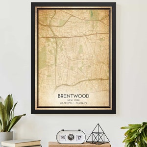Vintage Brentwood New York Map Print Poster Kundenspezifische Karte Kunst