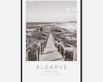 Algarve Portugal Travel Photo Poster BW, Algarve Travel Print, Minimalist Travel Poster Print