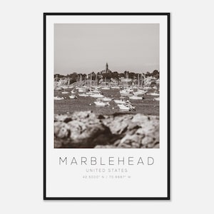 Marblehead United States Travel Photo Poster BW, Marblehead Travel Print, Minimalist Travel Poster Print