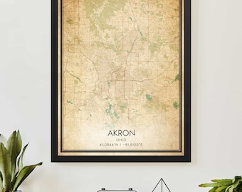 Vintage Akron Ohio Map Print Poster Custom Map Art