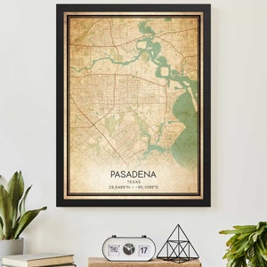 Vintage Pasadena Texas mapa imprimir cartel personalizado mapa arte