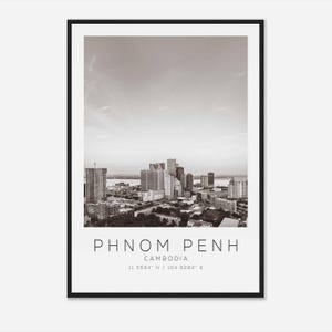 Phnom Penh Kambodża Podróże Foto Plakat BW, Phnom Penh Podróże Wydruk, Minimalistyczny Podróże Plakat Wydruk