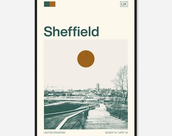 Sheffield United Kingdom Minimalist Monochrome Travel Photo Poster