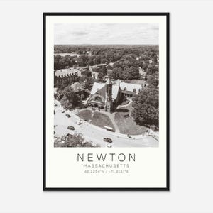 Newton Massachusetts Photo Travel Poster, Newton Travel Print, Minimalist Travel Print