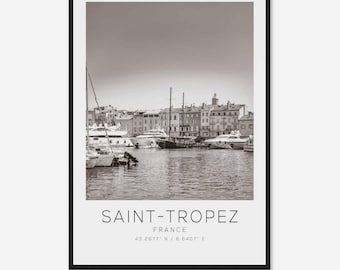 Saint-Tropez France Travel Photo Poster BW, Saint-Tropez Travel Print, Minimalist Travel Poster Print