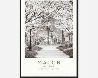 Póster fotográfico de viaje de Macon, Georgia, impresión de viaje de Macon, impresión de viaje minimalista
