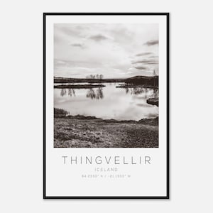 Thingvellir Iceland Travel Photo Poster BW, Thingvellir Travel Print, Minimalist Travel Poster Print