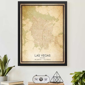 Affiche vintage imprimée de carte de Las Vegas, Nevada, carte d'art personnalisée