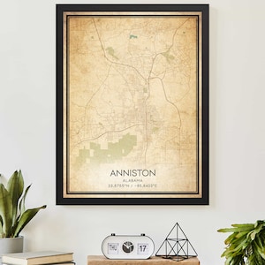 Vintage Anniston Alabama Kaart Print Poster Custom Kaart Art