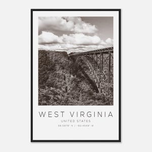West Virginia USA Reise Foto Poster BW, West Virginia Reise Druck, Minimalistisches Reise Poster Druck