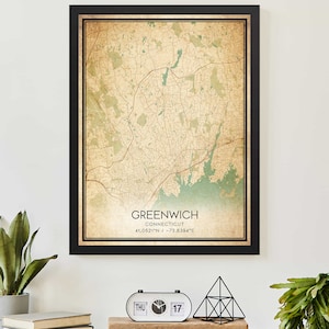 Vintage Greenwich Connecticut Map Print Poster Custom Map Art
