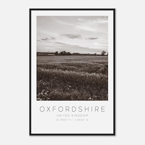 Oxfordshire United Kingdom Travel Photo Poster BW, Oxfordshire Travel Print, Minimalist Travel Poster Print