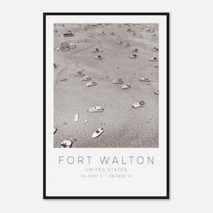 Poster fotografico di viaggio di Fort Walton, Stati Uniti, in bianco e nero, stampa di viaggio di Fort Walton, stampa di poster di viaggio minimalista