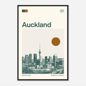 Poster photo de voyage monochrome minimaliste à Auckland, Nouvelle-Zélande