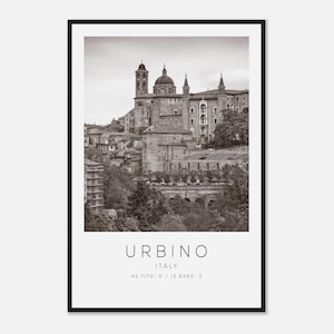 Urbino Italy Travel Photo Poster BW, Urbino Travel Print, Minimalist Travel Poster Print