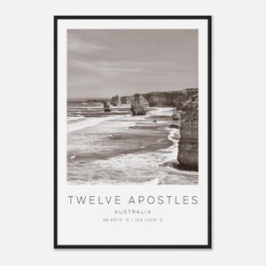 Twelve Apostles Australia Travel Photo Poster BW, Twelve Apostles Travel Print, Minimalist Travel Poster Print
