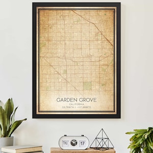 Vintage Garden Grove Califórnia mapa impressão pôster arte de mapa personalizado