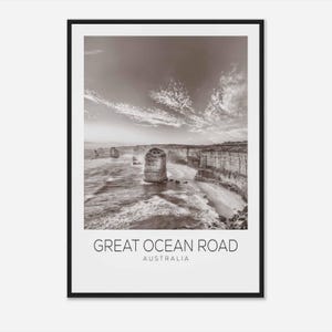 Great Ocean Road Australien Reise Foto Poster BW, Great Ocean Road Reise Druck, Minimalistisches Reise Poster Druck